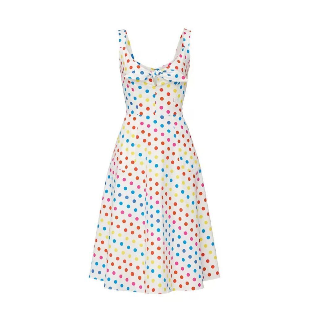 Color Me Courtney Dipping Dot Coco Dress Sz 0 Midi Cotton Spandex Flare Sundress